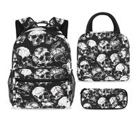 ewndhtse Ensemble sac à dos d'école avec sac à déjeuner, trousse à crayons, sac à dos d'école, sac à dos de voyage décontracté pour adolescents, filles, garçons, primaire, junior moyen, crânes morts