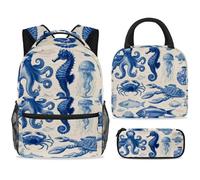 ewndhtse Ensemble sac à dos d'école avec sac à déjeuner, trousse à crayons, sac à dos d'école, sac à dos de voyage décontracté pour adolescents, filles, garçons, primaire junior, moyen, crabe, pieuvre