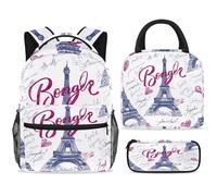 ewndhtse Ensemble sac à dos d'école avec sac à déjeuner, trousse à crayons, sac à dos d'école, sac à dos de voyage décontracté pour adolescents, filles, garçons, primaire junior, milieu - Bonjour