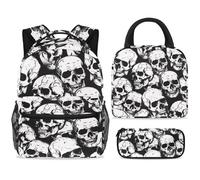 ewndhtse Ensemble sac à dos d'école avec sac à déjeuner, trousse à crayons, sac à dos d'école, sac à dos de voyage décontracté pour adolescents, filles, garçons, primaire, junior moyen, crânes morts