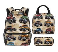 ewndhtse Ensemble sac à dos d'école avec sac à déjeuner, trousse à crayons, sac à dos d'école, sac à dos de voyage décontracté pour adolescents, filles, garçons, primaire, junior, moyen - Monster