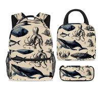 ewndhtse Ensemble sac à dos d'école avec sac à déjeuner, trousse à crayons, sac à dos d'école, sac à dos de voyage décontracté pour adolescents, filles, garçons, primaire junior, moyen - Pieuvre