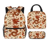 ewndhtse Ensemble sac à dos d'école avec sac à déjeuner, trousse à crayons, sac à dos d'école, sac à dos de voyage décontracté pour adolescents, filles, garçons, primaire, junior, moyen - Dragons