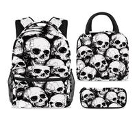 ewndhtse Ensemble sac à dos d'école avec sac à déjeuner, trousse à crayons, sac à dos d'école, sac à dos de voyage décontracté pour adolescents, filles, garçons, primaire, junior moyen, crânes morts