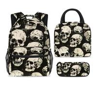 ewndhtse Ensemble sac à dos d'école avec sac à déjeuner, trousse à crayons, sac à dos d'école, sac à dos de voyage décontracté pour adolescents, filles, garçons, primaire junior, milieu - Crâne humain