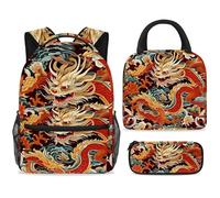 ewndhtse Ensemble sac à dos d'école avec sac à déjeuner, trousse à crayons, sac à dos d'école, sac à dos de voyage décontracté pour adolescents, filles, garçons, primaire, junior, milieu - Dragons de