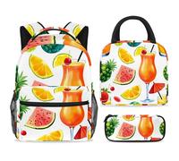 ewndhtse Ensemble sac à dos d'école, sac à déjeuner et trousse à crayons, 3 pièces, sac à dos de voyage décontracté pour adolescents, filles, garçons, primaire junior, moyen, fruits tropicaux et