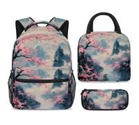 ewndhtse Ensemble sac à dos d'école, sac à déjeuner et trousse à crayons, 3 pièces, sac à dos de voyage décontracté pour adolescents, filles, garçons, primaire, junior moyen, paradis de cerise
