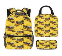 ewndhtse Ensemble sac à dos d'école, sac à déjeuner et trousse à crayons, 3 pièces, sac à dos de voyage décontracté pour adolescents, filles, garçons, primaire, junior, moyen - nombreux bus scolaires