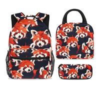 ewndhtse Ensemble sac à dos d'école, sac à déjeuner et trousse à crayons, sac à dos d'école, sac à dos de voyage décontracté pour adolescents, filles, garçons, primaire junior, moyen, pandas rouges