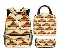 ewndhtse Ensemble sac à dos d'école, sac à déjeuner et trousse à crayons, sac à dos d'école, sac à dos de voyage décontracté pour adolescents, filles, garçons, primaire, junior, moyen - Taxi Car