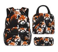 ewndhtse Ensemble sac à dos d'école, sac à déjeuner et trousse à crayons, sac à dos d'école, sac à dos de voyage décontracté pour adolescents, filles, garçons, primaire junior, moyen, pandas rouges
