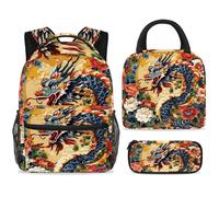 ewndhtse Ensemble sac à dos d'école, sac à déjeuner et trousse à crayons, sac à dos d'école, sac à dos de voyage décontracté pour adolescents, filles, garçons, primaire junior, milieu - Dragon Blossom