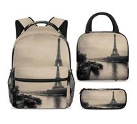 ewndhtse Ensemble sac à dos d'école, sac à déjeuner et trousse à crayons, sac à dos d'école, sac à dos de voyage décontracté pour adolescents, filles, garçons, primaire, junior moyen, vieux paris, vue