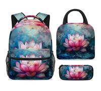 ewndhtse Ensemble sac à dos d'école, sac à déjeuner et trousse à crayons, sac à dos d'école, sac à dos de voyage décontracté pour adolescents, filles, garçons, primaire junior, milieu - Blossom Lotus