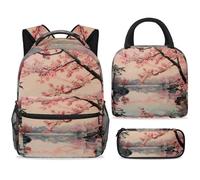 ewndhtse Ensemble sac à dos d'école, sac à déjeuner et trousse à crayons, sac à dos d'école, sac à dos de voyage décontracté pour adolescents, filles, garçons, primaire, junior, milieu - Cherry Tree