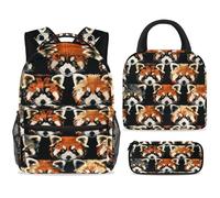 ewndhtse Ensemble sac à dos d'école, sac à déjeuner et trousse à crayons, sac à dos d'école, sac à dos de voyage décontracté pour adolescents, filles, garçons, primaire junior, moyen, pandas rouges