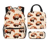 ewndhtse Ensemble sac à dos d'école, sac à déjeuner et trousse à crayons, sac à dos d'école, sac à dos de voyage décontracté pour adolescents, filles, garçons, primaire junior, moyen, pandas rouges