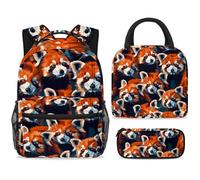 ewndhtse Ensemble sac à dos d'école, sac à déjeuner et trousse à crayons, sac à dos d'école, sac à dos de voyage décontracté pour adolescents, filles, garçons, primaire junior, moyen, pandas rouges