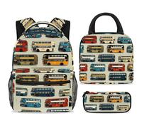 ewndhtse Ensemble sac à dos d'école, sac à déjeuner et trousse à crayons, sac à dos d'école, sac à dos de voyage décontracté pour adolescents, filles, garçons, primaire, junior moyen, bus coloré à