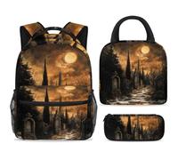 ewndhtse Ensemble sac à dos d'école, sac à déjeuner et trousse à crayons, sac à dos d'école, sac à dos de voyage décontracté pour adolescents, filles, garçons, primaire, junior, milieu et cimetière