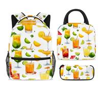 ewndhtse Ensemble sac à dos d'école, sac à déjeuner et trousse à crayons, sac à dos d'école, sac à dos de voyage décontracté pour adolescents, filles, garçons, primaire, junior moyen, orange et jus de