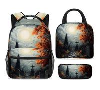 ewndhtse Ensemble sac à dos d'école, sac à déjeuner et trousse à crayons, sac à dos d'école, sac à dos de voyage décontracté pour adolescents, filles, garçons, primaire junior, moyen, cimetière