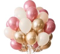 EWODEIEW 60 Ballons Blancs et Rose poudré, 30 cm, gonflés à l'hélium, pour Anniversaires de Filles, Blanc crépuscule, Brun fumé, Champagne métallisé, Rose rétro