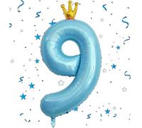 EWODEIEW Ballon chiffre 9 bleu couronne, ballon chiffre 9 feuille de 40 pouces, ballon 9. décoration d'anniversaire fille ballon géant 9. pour fille garçon anniversaire fête décoration