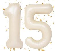 EWODEIEW Ballon en forme de chiffre 15 - Beige - 101 cm - Blanc sable - Ballon à l'hélium - Décoration d'anniversaire pour fille et garçon - Décoration d'anniversaire pour fille et garçon