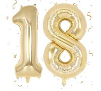 EWODEIEW Ballon en forme de chiffre 18, doré, 100 cm, or blanc, ballon en forme de chiffre 18, ballon à l'hélium, décoration d'anniversaire pour filles et garçons