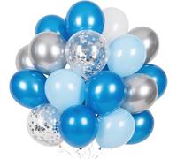 EWODEIEW Ballons Bleus, 60 Ballons Bleus et Blancs, 30 cm, Ballons en Latex Bleus et Blancs à confettis pour Mariages, fêtes, Anniversaires de garçons et Communions