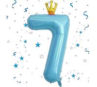 EWODEIEW Ballons chiffres 7 Bleu Couronne, Ballon chiffres 7 feuille de 40 pouces Ballon feuille chiffres 7, Ballon 7 décoration d'anniversaire fille Ballon géant en feuille chiffres 7 pour fille
