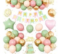 EWODEIEW Ballons d'anniversaire, décoration maca pour anniversaire, bleu, violet, vert, jaune et rose, ballons en latex à paillettes multicolores pour fête prénatale, bannières, étoiles et cœurs en