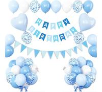 EWODEIEW Ballons d'anniversaire, décoration maca pour anniversaire, bleu, violet, vert, jaune et rose, ballons en latex à paillettes multicolores pour fête prénatale, bannières, étoiles et cœurs en