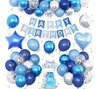 EWODEIEW Ballons d'anniversaire, décoration maca pour anniversaire, bleu, violet, vert, jaune et rose, ballons en latex à paillettes multicolores pour fête prénatale, bannières, étoiles et cœurs en