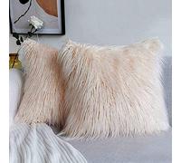 Ewolee 2Pcs Housse de Coussin, Fausse Fourrure Deluxe Décoratif Taie d'oreiller Carrées, pour Salon, Canapé, Chambre à Coucher, Voiture (Beige)