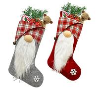 Ewolee Chaussettes de Noël, 2 Pièces Bas de Noël, Noël Chaussettes Sac, avec la Longue Barbe Santa Claus, pour Arbre, Vitrine, Sac de Bonbons et Ornements de Cheminée de Noël