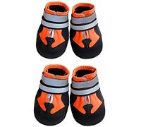Ewolee Lot de 4 bottes imperméables pour pattes blessées avec sangles réfléchissantes réglables et semelle antidérapante pour chiens de petite, moyenne et grande taille (orange, XXL)