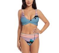 EWQrtyy Bikini deux pièces pour femme, motif avion dans les lumières du soir, maillot de bain croisé sur le devant avec haut rembourré amovible, Noir , M