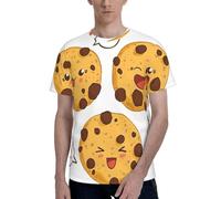 EWQrtyy Chip Cookies T-shirt à manches courtes pour homme Coupe moderne Tissu extensible doux Col rond, Noir , M