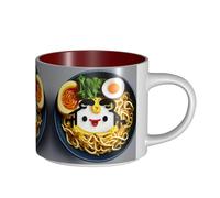 EWQrtyy Coquetier en céramique de grande capacité, motif nouilles ramen, tasses pratiques pour cafés et bureaux, poignée confortable, base stable
