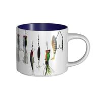 EWQrtyy Différents types d'appâts de pêche imprimant des tasses en céramique de grande capacité, tasses pratiques pour cafés et bureaux, poignée confortable, base stable