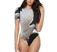 EWQrtyy Flying Dove Body extensible à manches courtes et col rond pour femme Coupe ajustée
