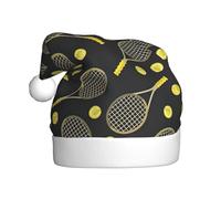 EWQrtyy Raquettes de tennis amusantes et balles de tennis imprimées pour rassemblements communautaires chapeaux de Noël pour adultes, femmes, hommes, spectacles de scène, joie de vacances