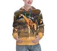 EWQrtyy Sweat à capuche décontracté pour femme Motif girafe d'Afrique Arbre majestueux Doux Poids moyen Pull d'hiver avec poche, Noir , L