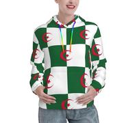 EWQrtyy Sweat à capuche pour femme, motif drapeau de l'Algérie, doux, poids moyen, décontracté, pull d'hiver avec poche, Noir , XL