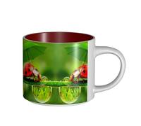 EWQrtyy Tasse en céramique de grande capacité avec motif coccinelle tenant des parapluies, tasses pratiques pour cafés et bureaux, poignée confortable, base stable