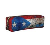 EWQrtyy Trousse à crayons en cuir avec drapeau de Porto Rico - Avec fermeture éclair - Porte-accessoires - Sac de papeterie - Cadeau de rentrée scolaire, doré, Taille unique, Trousse de maquillage