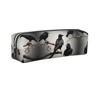 EWQrtyy Trousse à crayons en cuir avec motif corbeau et oiseaux sur une branche avec fermeture éclair, porte-accessoires, sac de papeterie, cadeau de rentrée scolaire, Argenté., Taille unique, Trousse